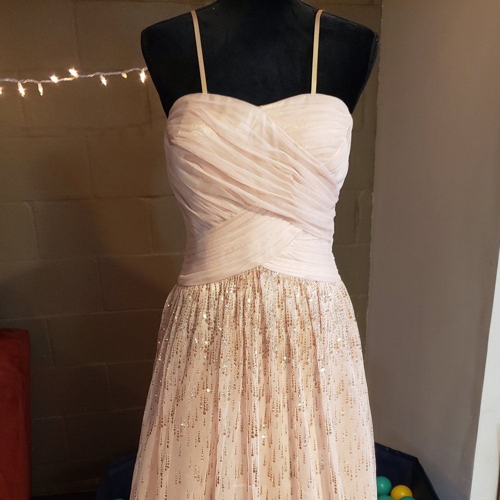 Peach and Gold Prom Dress